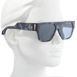 QUAY x Saweetie Go Off Flat Top Polarized Shield Sunglasses Black Tortoise 146mm